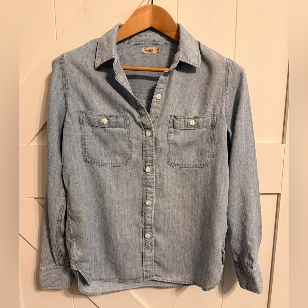 Faherty Chambray Button Down Shirt Light Blue Lin… - image 1